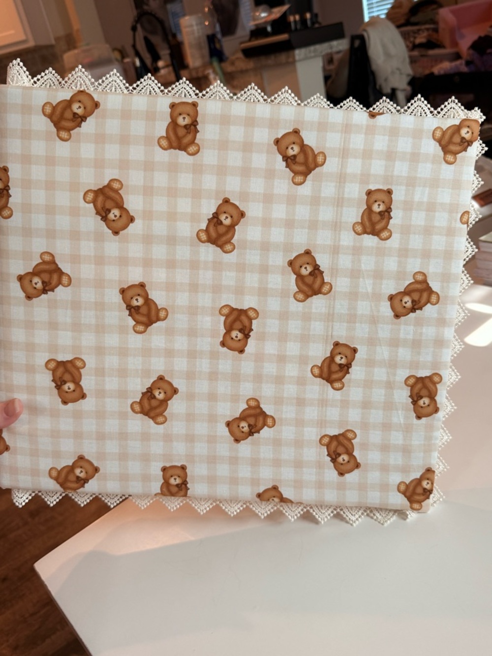 Vintage style Teddy Bear Plaid Fabric baby photo album - HANDMADE
